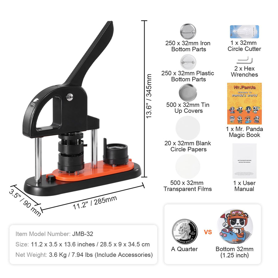 Button Maker Machine, 1.25 inch/32mm Pin Maker, Installation-Free Badge Punch Press Kit, Children DIY Gifts, image 7