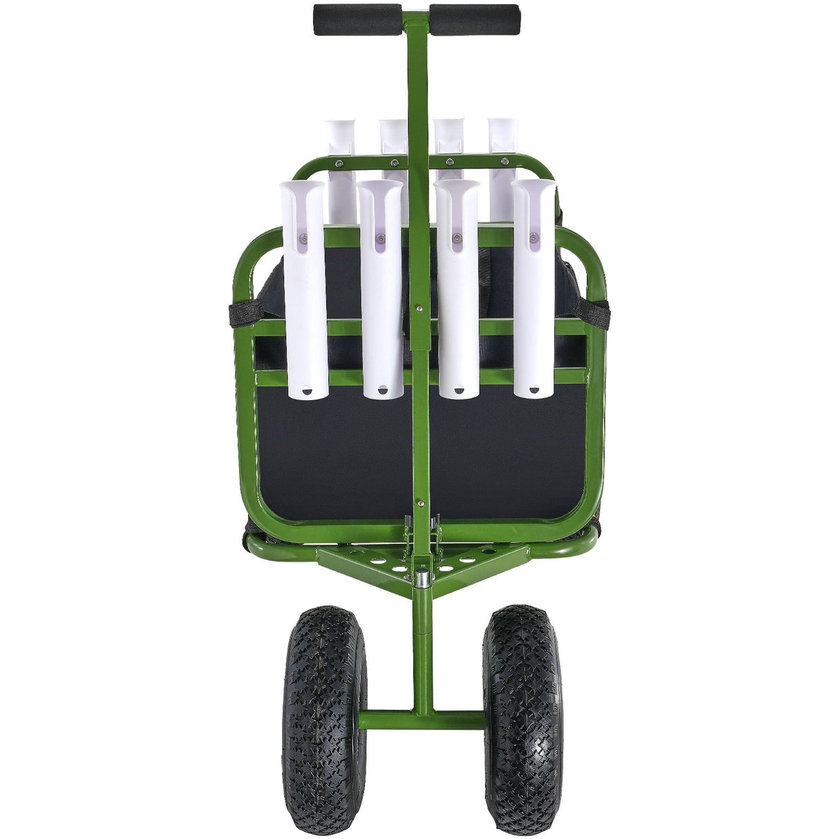 Beach Fishing Cart, 136kg Load Capacity, Foldable Fish and Marine Cart with Four 280mm Big Wheels Rubber Balloon Tires, Heavy-Duty Steel Pier Wagon Trolley with 8 Rod Holders for Picnic