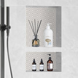VEVOR Shower Niche Ready for Tile 40.64 x 60.96 cm, 16 x 24 inch Double Shelf Organizer, Square Corners Wall-inserted Niche Recessed, Sealed Protection Modern Soap Storage Niche for Shower Bathroom, Black - Low Angle