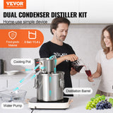 VEVOR Moonshine Still Water Alcohol Distiller 3Gal w/ Water Pump Stainless Steel - Front View
