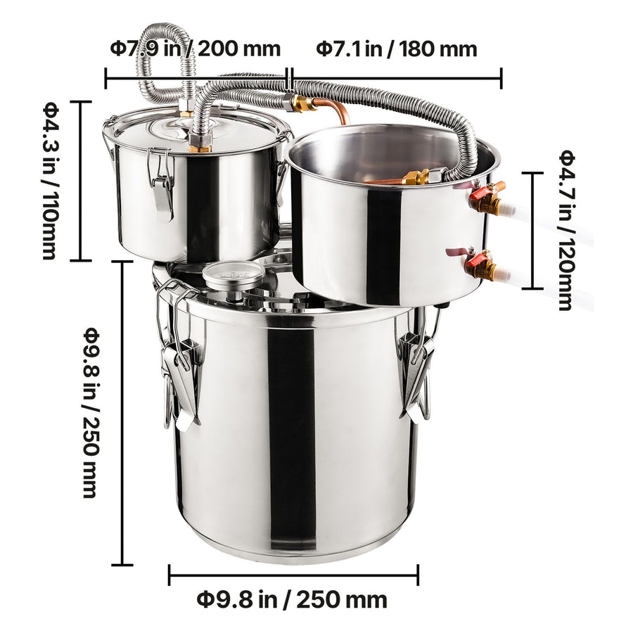 Moonshine Still Water Alcohol Distiller 3Gal w/Thumper Keg & 8W Water Pump