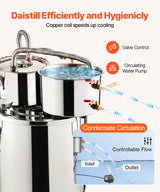 VEVOR Moonshine Still Water Alcohol Distiller 5Gal w/Thumper Keg & 8W Water Pump - 45-Degree Angle