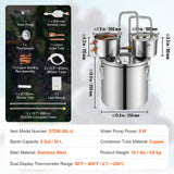 VEVOR Moonshine Still Water Alcohol Distiller 8Gal w/Thumper Keg & 8W Water Pump - Close-Up Angle