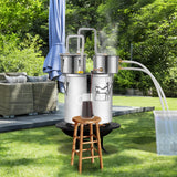VEVOR Moonshine Still Water Alcohol Distiller 8Gal w/Thumper Keg & 8W Water Pump - Low Angle