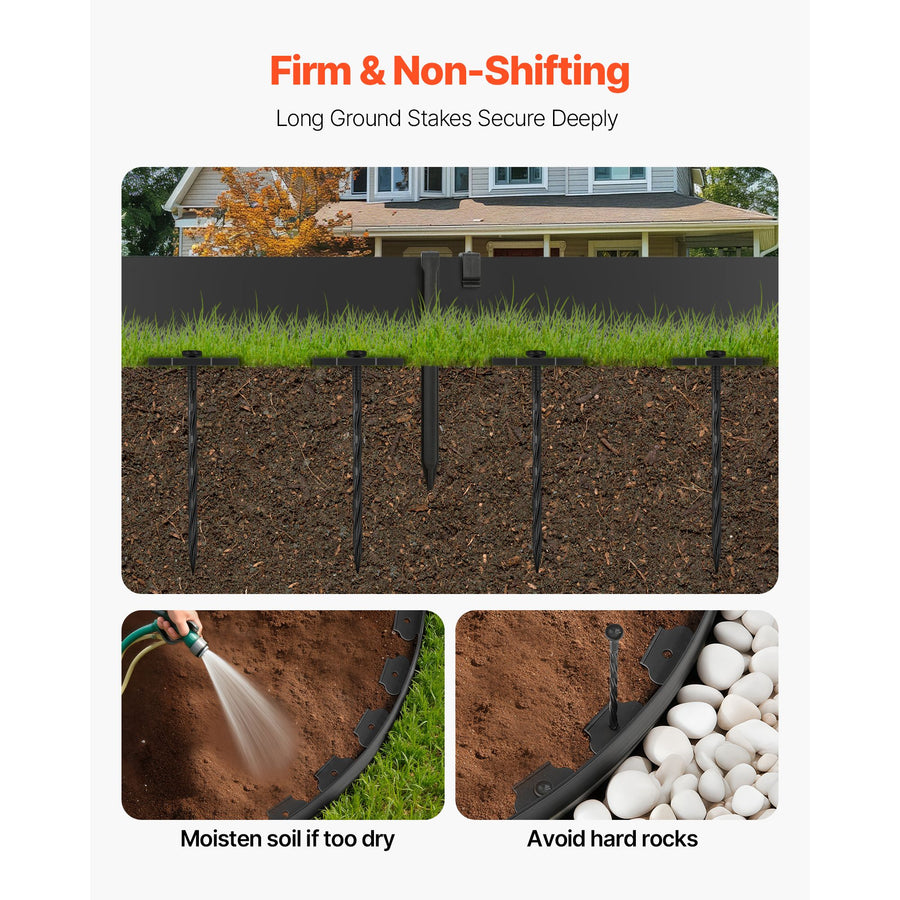 Landscape Edging, 2000 x 10 cm Plastic Garden Border Edging with 30 Spikes & 2 Ground Stakes, No Dig, Flexible Lawn Edgings Roll, UV-Resistant Mini Fence Borders for Flower Beds Yard Paver
