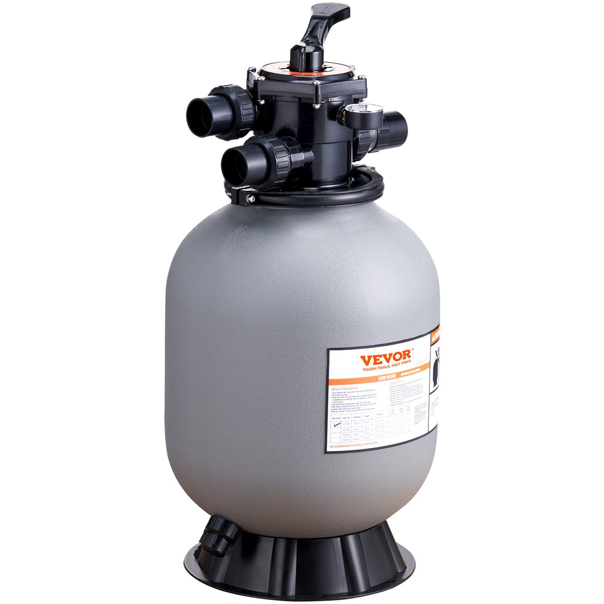 VEVOR Sand Filter, 16-inch, 406.4mm, Up to 35 GPM Flow Rate, Above Inground Swimming Pool Sand Filter System with 7-Way Multi-Port Valve, Filter,