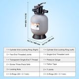 VEVOR Sand Filter, 16-inch, 406.4mm, Up to 35 GPM Flow Rate, Above Inground Swimming Pool Sand Filter System with 7-Way Multi-Port Valve, Filter, Backwash, Rinse, Recirculate, Waste, Winter, Closed Functions - Close-Up Angle