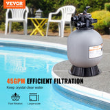 VEVOR Sand Filter, 19-inch, 482.6mm, Up to 45 GPM Flow Rate, Above Inground Swimming Pool Sand Filter System with 7-Way Multi-Port Valve, Filter, Backwash, Rinse, Recirculate, Waste, Winter, Closed Functions - Front View