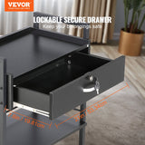 VEVOR Beauty Salon Trolley Cart, 3-Tier Hair Salon Stations Cabinet for Stylist with Lockable Drawer, MDF Rolling Storage Station with 4 Wheels (2 - Front View