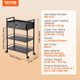 VEVOR Beauty Salon Trolley Cart, 3-Tier Hair Salon Stations Cabinet for Stylist with Lockable Drawer, MDF Rolling Storage Station with 4 Wheels (2 - Rear View