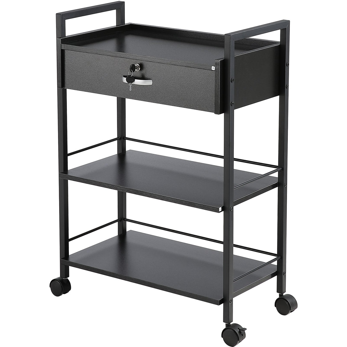 VEVOR Beauty Salon Trolley Cart, 3-Tier Hair Salon Stations Cabinet for Stylist with Lockable Drawer, MDF Rolling Storage Station with 4 Wheels (2
