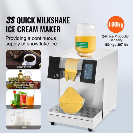 Commercial Snowflake Ice Machine, 397LBS/24H Snowflake Ice Maker, Stainless Steel Ice Shaver Machine,, Electric