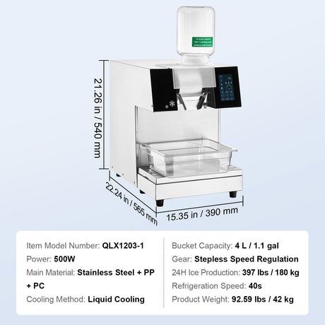 Commercial Snowflake Ice Machine, 397LBS/24H Snowflake Ice Maker, Stainless Steel Ice Shaver Machine,, image 7