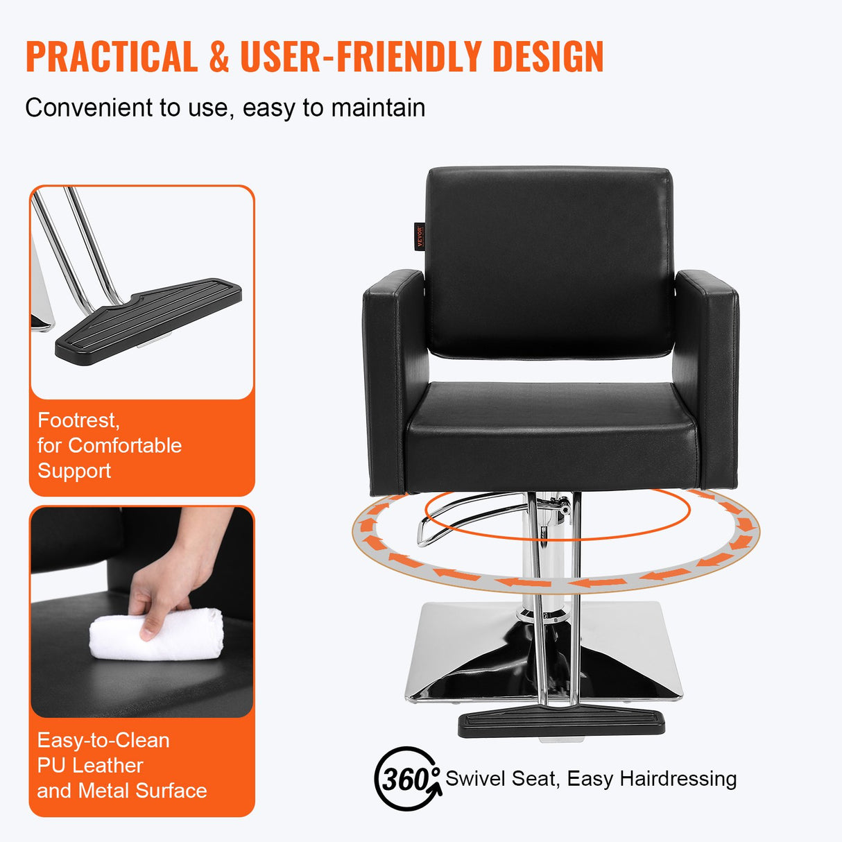 VEVOR Salon Chair, Barber Chair for Hair Stylist, Styling Chair with Heavy Duty Hydraulic Pump, Swivel Hair Salon Chair with Footrest for Beauty Spa