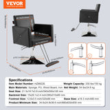 VEVOR Salon Chair, Barber Chair for Hair Stylist, Styling Chair with Heavy Duty Hydraulic Pump, Swivel Hair Salon Chair with Footrest for Beauty Spa Shampoo, Max Load Weight 330 lbs, Black - Close-Up Angle