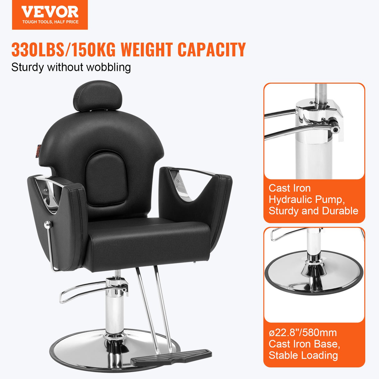 VEVOR Salon Chair Hydraulic Recliner Barber Chair for Hair Stylist 360 Degrees Swivel 90°-130° Reclining Salon Chair for Beauty Spa Shampoo Max Load Weight 330 lbs Black