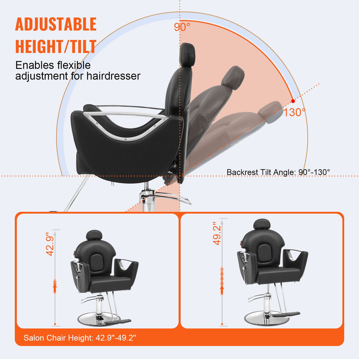 VEVOR Salon Chair Hydraulic Recliner Barber Chair for Hair Stylist 360 Degrees Swivel 90°-130° Reclining Salon Chair for Beauty Spa Shampoo Max Load Weight 330 lbs Black