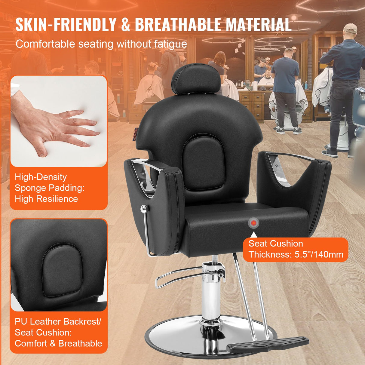 VEVOR Salon Chair Hydraulic Recliner Barber Chair for Hair Stylist 360 Degrees Swivel 90°-130° Reclining Salon Chair for Beauty Spa Shampoo Max Load Weight 330 lbs Black