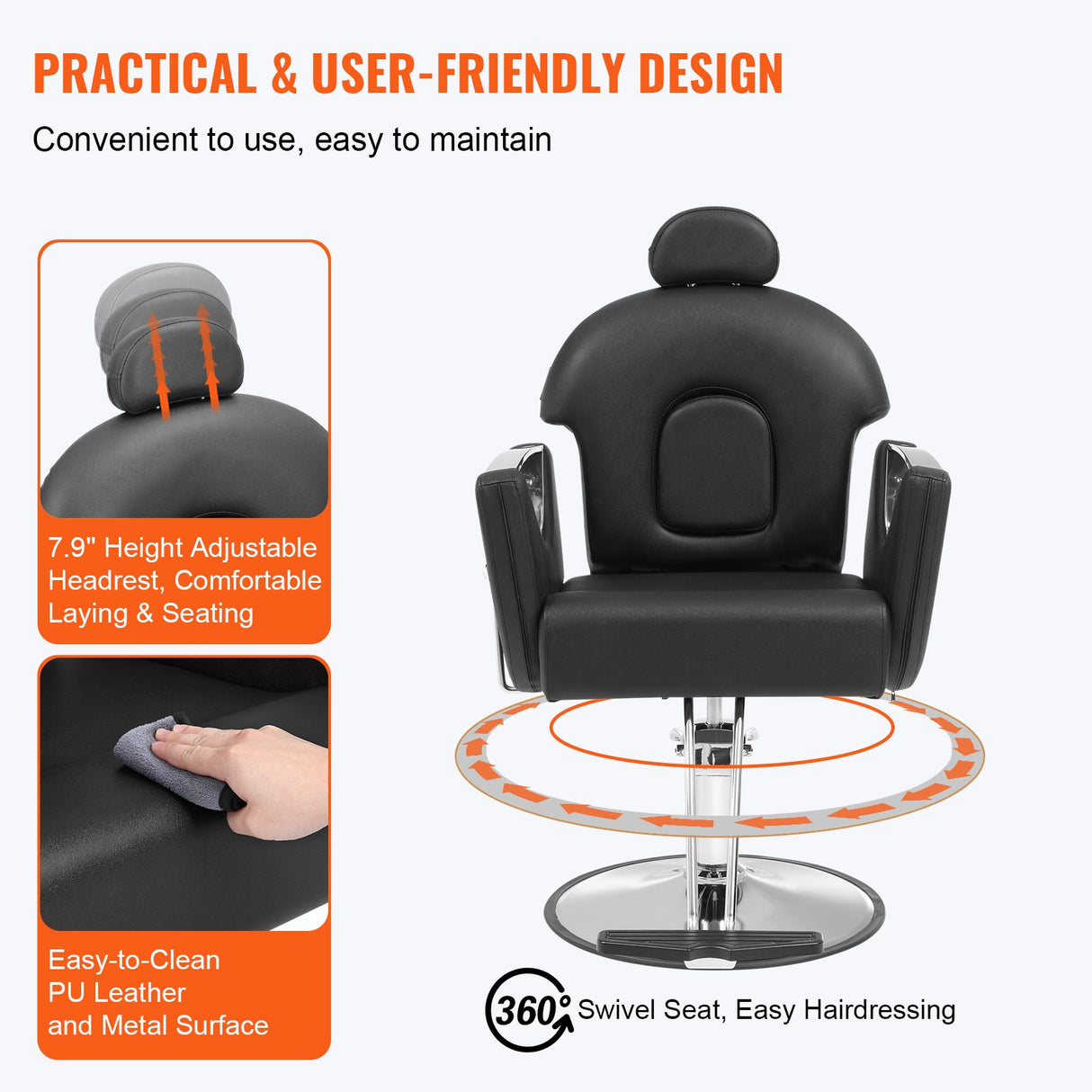 VEVOR Salon Chair Hydraulic Recliner Barber Chair for Hair Stylist 360 Degrees Swivel 90°-130° Reclining Salon Chair for Beauty Spa Shampoo Max Load Weight 330 lbs Black