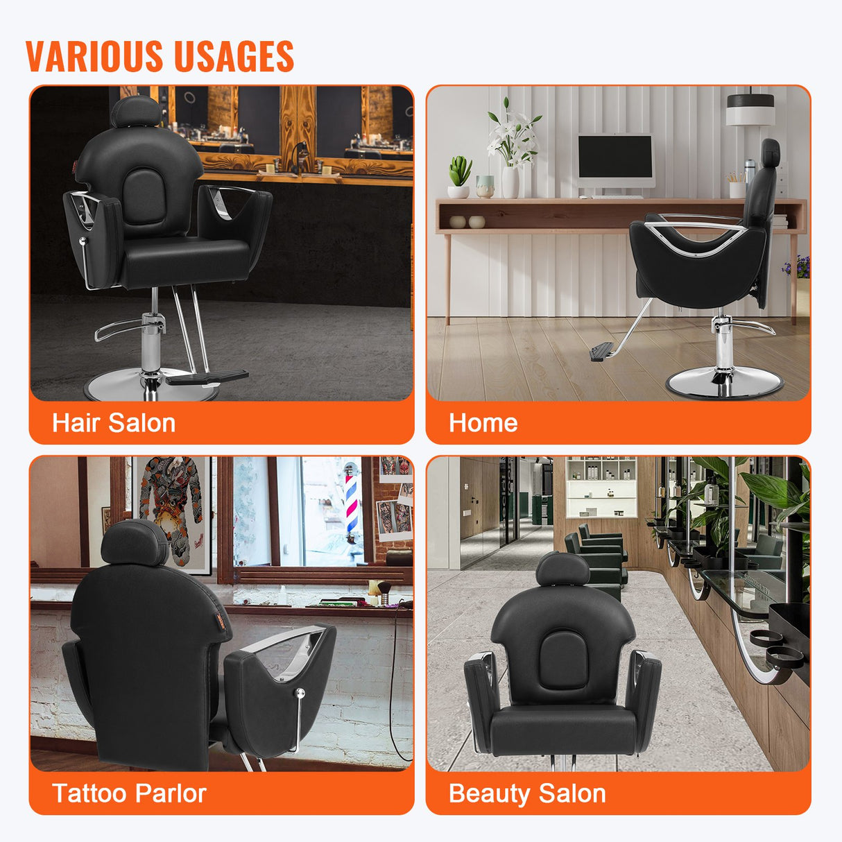 VEVOR Salon Chair Hydraulic Recliner Barber Chair for Hair Stylist 360 Degrees Swivel 90°-130° Reclining Salon Chair for Beauty Spa Shampoo Max Load Weight 330 lbs Black