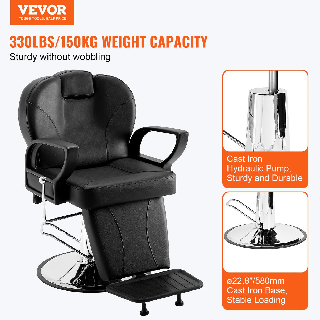 VEVOR Salon Chair Hydraulic Recliner Barber Chair for Hair Stylist 360 Degrees Swivel 90°-130° Reclining Salon Chair for Beauty Spa Shampoo Max Load Weight 330 lbs Black