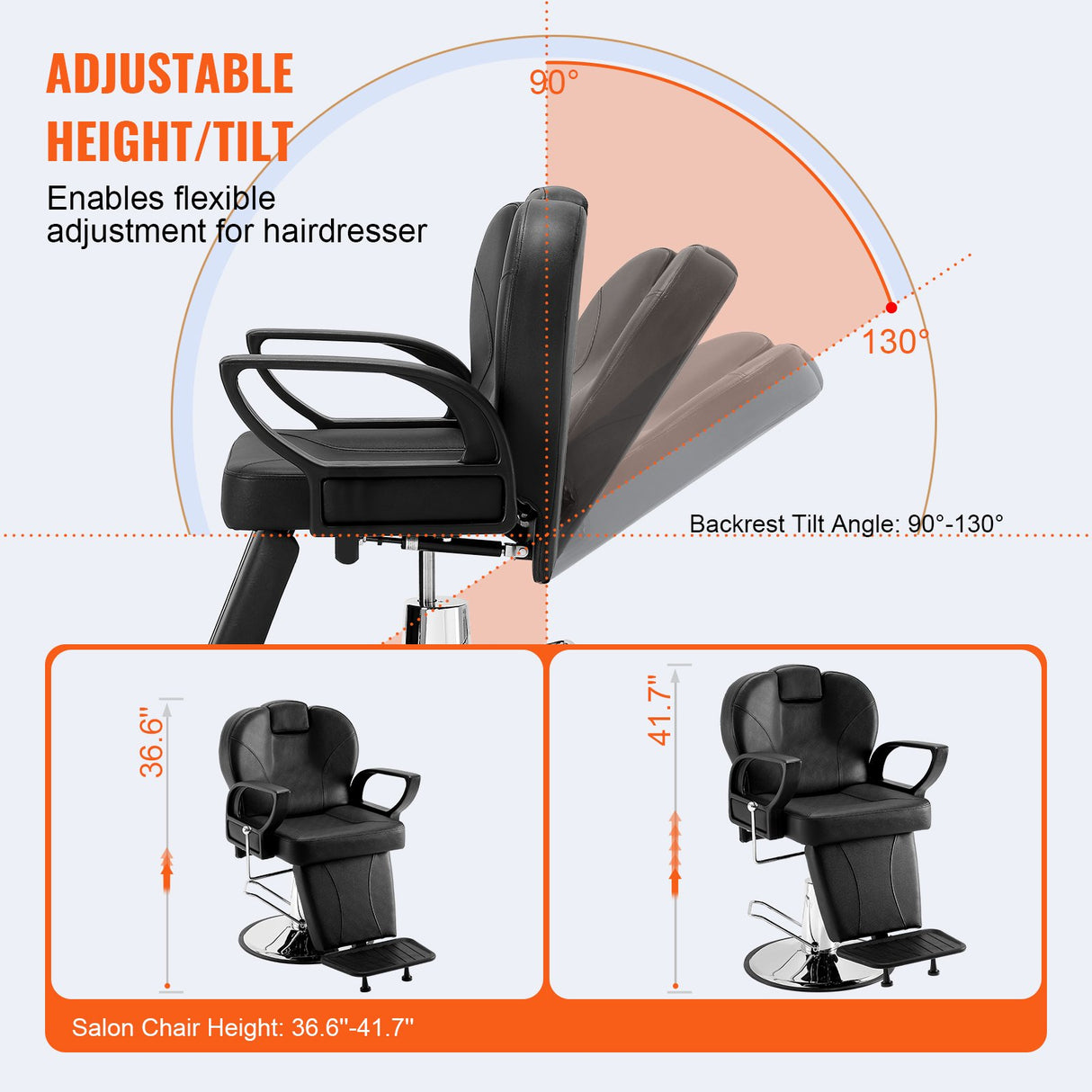 VEVOR Salon Chair Hydraulic Recliner Barber Chair for Hair Stylist 360 Degrees Swivel 90°-130° Reclining Salon Chair for Beauty Spa Shampoo Max Load Weight 330 lbs Black