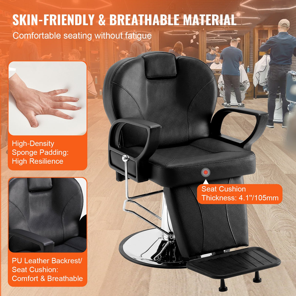 VEVOR Salon Chair Hydraulic Recliner Barber Chair for Hair Stylist 360 Degrees Swivel 90°-130° Reclining Salon Chair for Beauty Spa Shampoo Max Load Weight 330 lbs Black