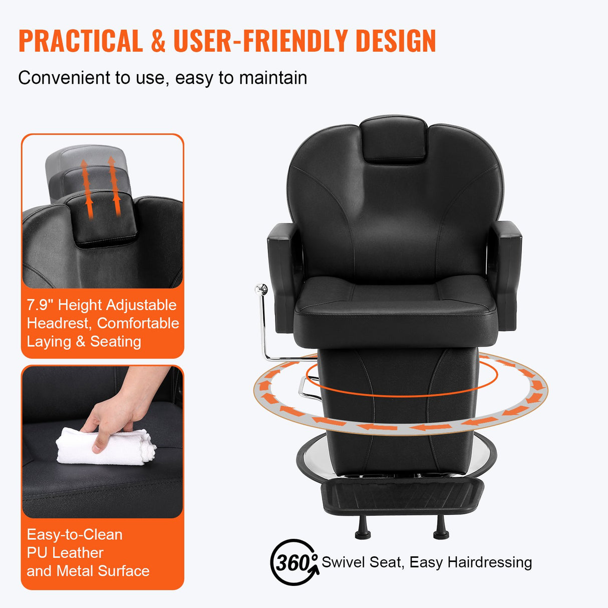 VEVOR Salon Chair Hydraulic Recliner Barber Chair for Hair Stylist 360 Degrees Swivel 90°-130° Reclining Salon Chair for Beauty Spa Shampoo Max Load Weight 330 lbs Black