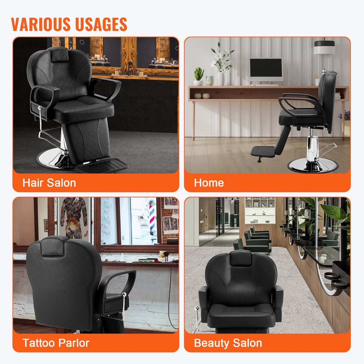 VEVOR Salon Chair Hydraulic Recliner Barber Chair for Hair Stylist 360 Degrees Swivel 90°-130° Reclining Salon Chair for Beauty Spa Shampoo Max Load Weight 330 lbs Black