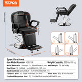 VEVOR Salon Chair Hydraulic Recliner Barber Chair for Hair Stylist 360 Degrees Swivel 90°-130° Reclining Salon Chair for Beauty Spa Shampoo Max Load Weight 330 lbs Black - Close-Up Angle