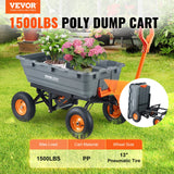 VEVOR Dump Cart, Poly Garden Dump Cart with Easy to Assemble Steel Frame, Dump Wagon with 2-in-1 Convertible Handle, Utility Wheelbarrow 1500 lbs Capacity, 13 inch Tires - Front View