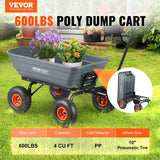 VEVOR Dump Cart, Poly Garden Dump Cart with Easy to Assemble Steel Frame, Dump Wagon with 2-in-1 Convertible Handle, Utility Wheelbarrow 272kg/ 600lbs