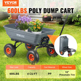 VEVOR Dump Cart, Poly Garden Dump Cart with Easy to Assemble Steel Frame, Dump Wagon with 2-in-1 Convertible Handle, Utility Wheelbarrow 272kg/ 600lbs Capacity, 25.5cm/ 10 inch Tires - Front View