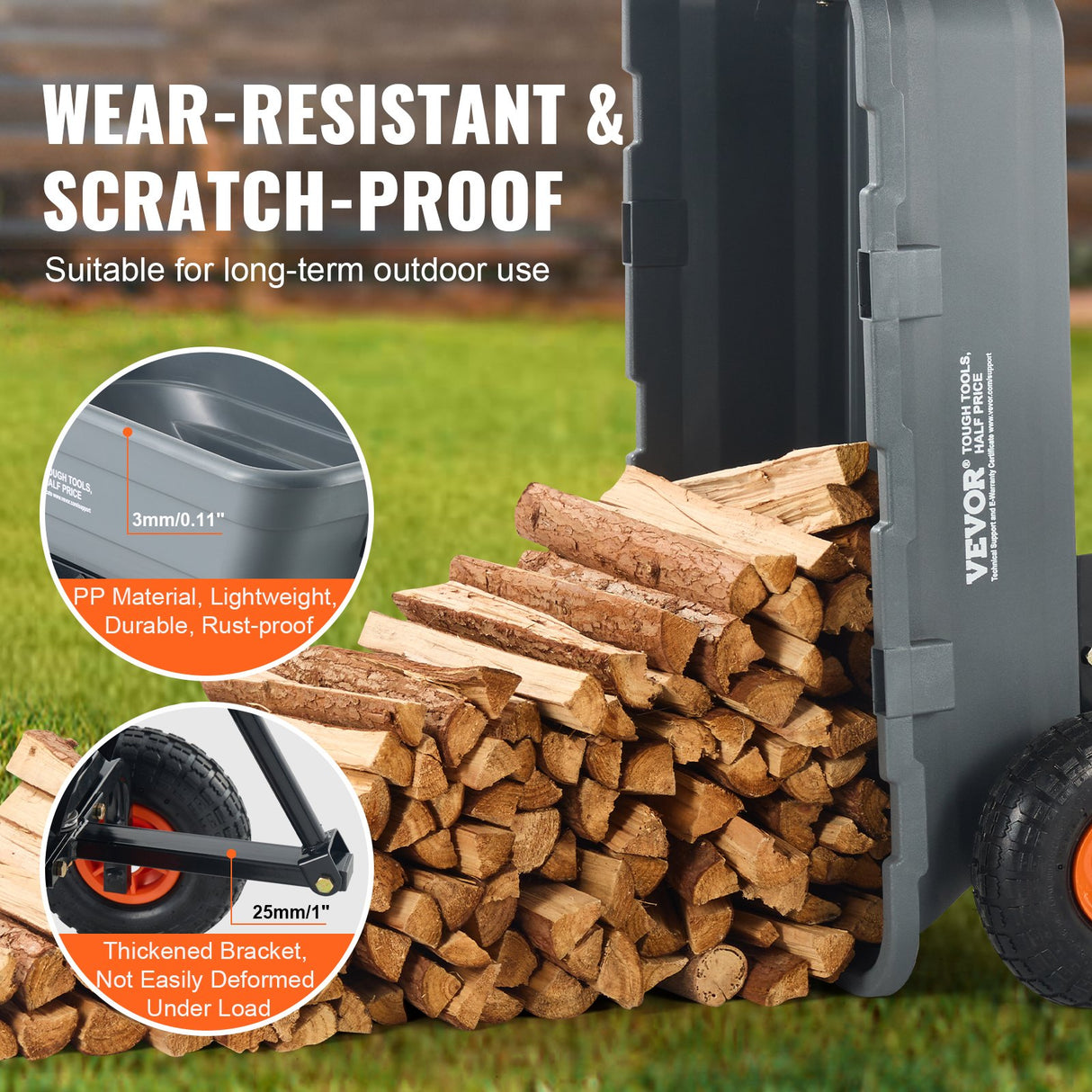 VEVOR Dump Cart, Poly Garden Dump Cart with Easy to Assemble Steel Frame, Dump Wagon with 2-in-1 Convertible Handle, Utility Wheelbarrow 272kg/ 600lbs Capacity, 25.5cm/ 10 inch Tires