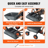 VEVOR Dump Cart, Poly Garden Dump Cart with Easy to Assemble Steel Frame, Dump Wagon with 2-in-1 Convertible Handle, Utility Wheelbarrow 272kg/ 600lbs Capacity, 25.5cm/ 10 inch Tires - Rear View