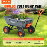 VEVOR Dump Cart, Poly Garden Dump Cart with Easy to Assemble Steel Frame, Dump Wagon with 2-in-1 Convertible Handle, Utility Wheelbarrow 362.88kg/ 800lbs Capacity, 25.5cm/ 10 inch Tires - Front View
