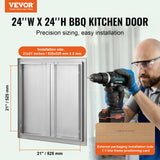 BBQ Access Door, 610x610 mm Double Outdoor Kitchen Door, Stainless Steel Flush Mount Door, Wall Vertical Door with Recessed Handles , for BBQ Island, Grilling Station, Outside Cabinet - Front View