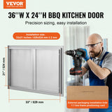 BBQ Access Door, 914x610 mm Double Outdoor Kitchen Door, Stainless Steel Flush Mount Door, Wall Vertical Door with Recessed Handles , for BBQ Island, Grilling Station, Outside Cabinet - Front View