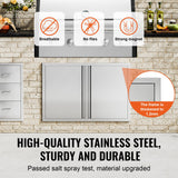 BBQ Access Door, 914x610 mm Double Outdoor Kitchen Door, Stainless Steel Flush Mount Door, Wall Vertical Door with Recessed Handles , for BBQ Island, Grilling Station, Outside Cabinet