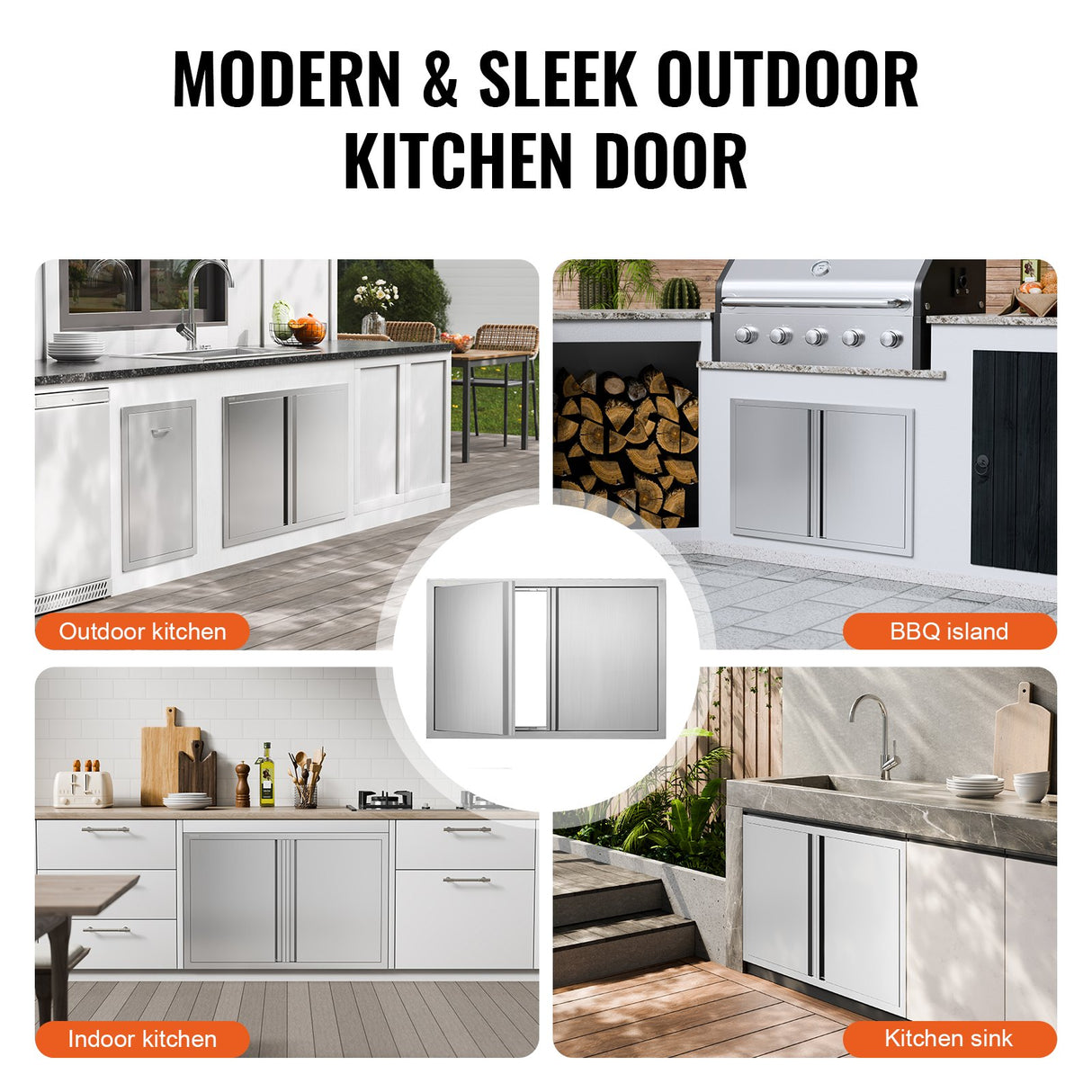 BBQ Access Door, 914x610 mm Double Outdoor Kitchen Door, Stainless Steel Flush Mount Door, Wall Vertical Door with Recessed Handles , for BBQ Island, Grilling Station, Outside Cabinet