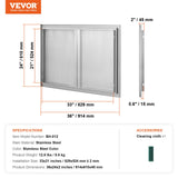 BBQ Access Door, 914x610 mm Double Outdoor Kitchen Door, Stainless Steel Flush Mount Door, Wall Vertical Door with Recessed Handles , for BBQ Island, Grilling Station, Outside Cabinet - Close-Up Angle