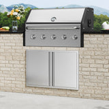 BBQ Access Door, 914x610 mm Double Outdoor Kitchen Door, Stainless Steel Flush Mount Door, Wall Vertical Door with Recessed Handles , for BBQ Island, Grilling Station, Outside Cabinet - Low Angle