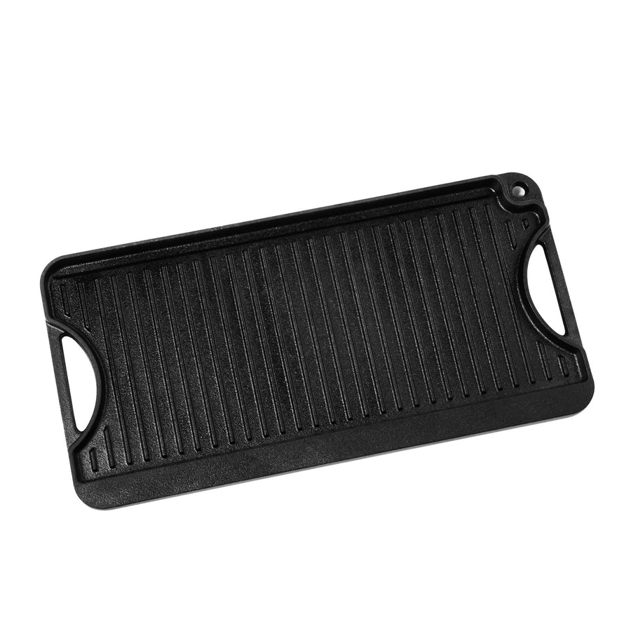 Reversible Grill/Griddle, 20x10 inch Pre-Seasoned Cast Iron Griddle, Portable Rectangular Pan with Handle, Family Cookware for Indoor/Outdoor Stove Top Burner, Gas, Camping BBQ, Black