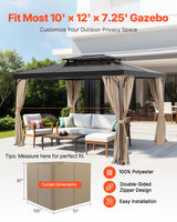VEVOR Gazebo Curtains Outdoor, 12' x 10' x 7.3' Gazebos, 4-Panel Sidewall Gazebo Privacy Curtains with Zippers, Outdoor Curtain Replacement for Patio Canopy, Only Curtain, Khaki - Front View