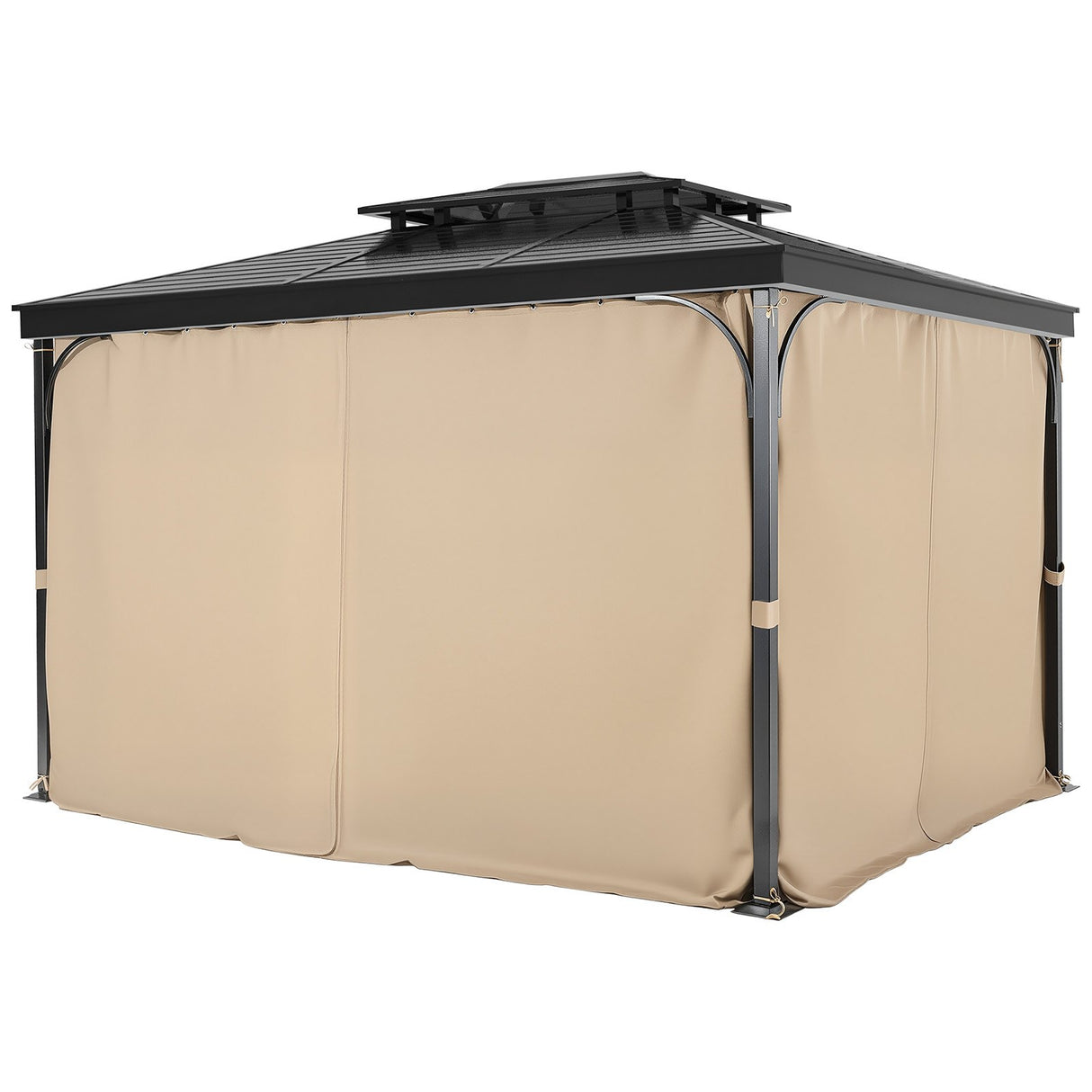 Gazebo Curtains Outdoor, 12' x 10' x 7.3' Gazebos, 4-Panel Sidewall Gazebo Privacy Curtains with Zippers, Outdoor Curtain Replacement for Patio Canopy, Only Curtain, Khaki