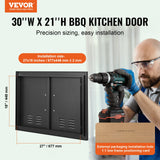 VEVOR BBQ Access Door,762 x533 mm Double Outdoor Kitchen Door, Cold Plate Flush Mount Door, Wall Vertical Door with Handles and Ventss, for BBQ Island, Grilling Station, Outside Cabinet - Front View