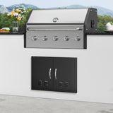 VEVOR BBQ Access Door,762 x533 mm Double Outdoor Kitchen Door, Cold Plate Flush Mount Door, Wall Vertical Door with Handles and Ventss, for BBQ Island, Grilling Station, Outside Cabinet - Low Angle