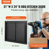 BBQ Access Door, 788x610 mm Double Outdoor Kitchen Door, Cold Plate Flush Mount Door, Wall Vertical Door with Handles, for BBQ Island, Grilling Station, Outside Cabinet - Front View