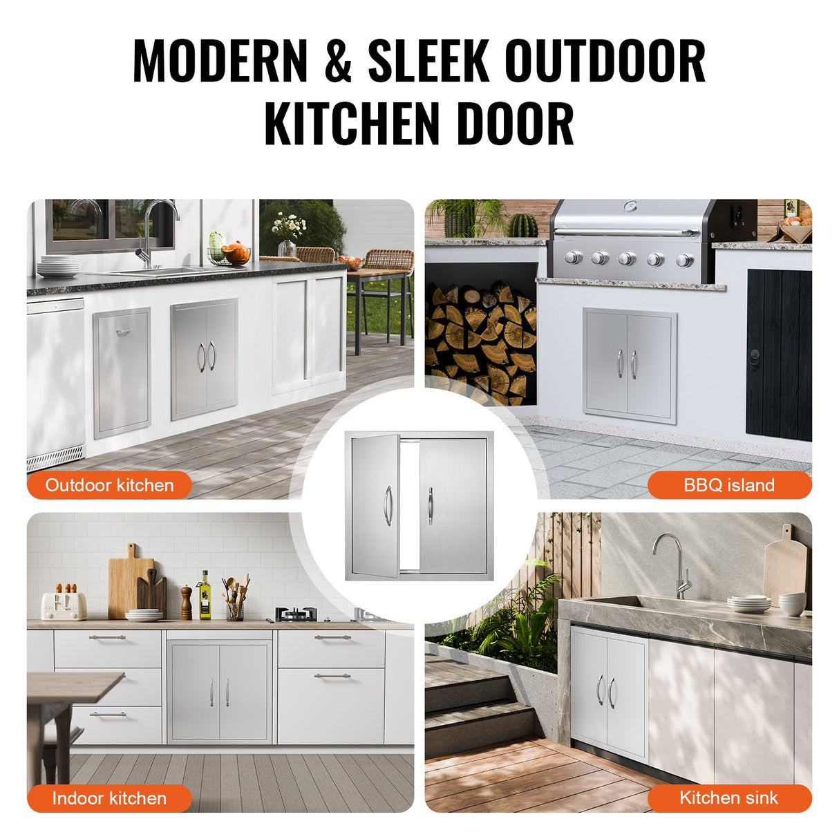 BBQ Access Door, 610x610 mm Double Outdoor Kitchen Door, Stainless Steel Flush Mount Door, Double Wall Vertical Door with Handles and Hooks, for BBQ Island, Grilling Station, Outside Cabinet