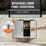 BBQ Access Door, 787x609 mm Double Outdoor Kitchen Door, Stainless Steel Flush Mount Door, Double Wall Vertical Door with Handles and Hooks, for BBQ Island, Grilling Station, Outside Cabinet - Top-Down View